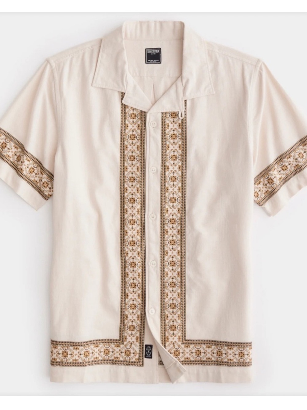 Todd Snyder Border Embroidered Camp Collar Shirt Cream Men's XXL